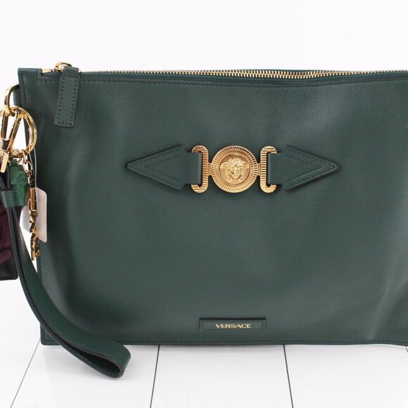 Versace Handbags - VERSACE Medusa Biggie Pouch In Green with Charm